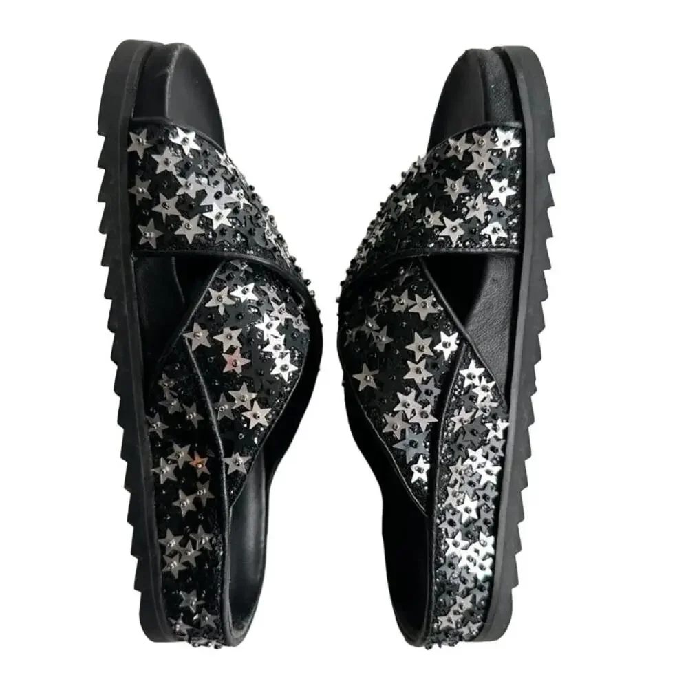 ASH Uranus Star Sequin Embellished Crisscross Slide Sandal Size 35 US 5/6